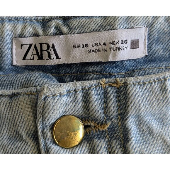 ZARA Wide-Leg High-Waist Buttoned Light Wash Denim Jeans Sz 4 - Picture 5 of 9